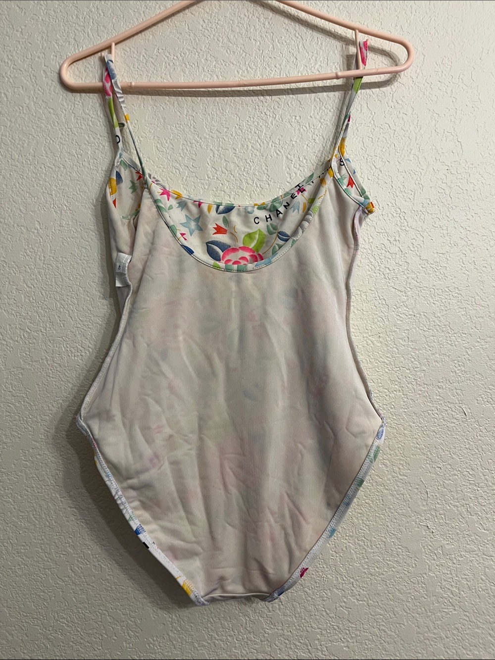 CHANEL Cream One-Piece with Pastel Pink & Green Accents - Picture 9 of 11